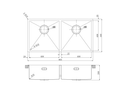 Кухонная мойка Lemark PRORAN 900 прямоугольная с двумя чашами из нержавеющей стали цвет: чёрный матовый (9932140)