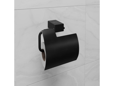Держатель для туалетной бумаги Lemark SMOOTH LINE с крышкой, чёрный матовый (9722011)