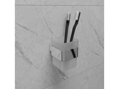 Стакан для зубных щёток Lemark SMOOTH LINE с держателем, хром (9731013)