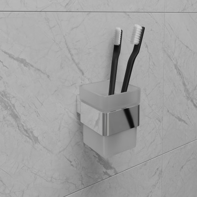 Стакан для зубных щёток Lemark SMOOTH LINE с держателем, хром (9731013)