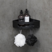 Полка для душа угловая Lemark SHELF LINE из нерж. стали с крючками, черный/ вставка-пластик черный (9772047)