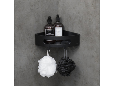 Полка для душа угловая Lemark SHELF LINE из нерж. стали с крючками, черный/ вставка-пластик черный (9772047)