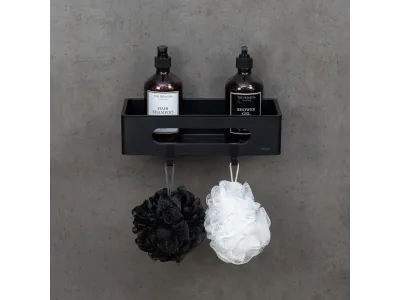 Полка для душа прямая Lemark SHELF LINE из нерж. стали с крючками, черный/ вставка-пластик черный (9772044)