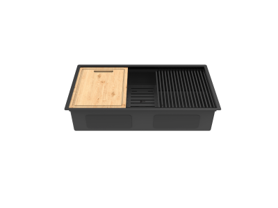 Кухонная мойка Lemark TABAGA 820 прямоугольная из нержавеющей стали с аксессуарами в комплекте: ролл-мат, коландер, разделочная доска цвет: чёрный матовый (9932136)