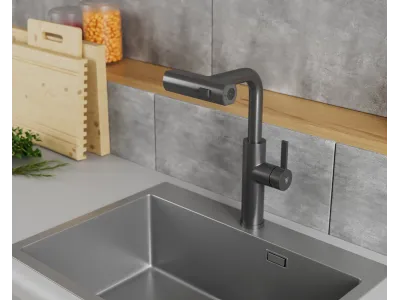 Смеситель для кухни с выдвижной лейкой RUSH Tinos (TI3732-18Grey)