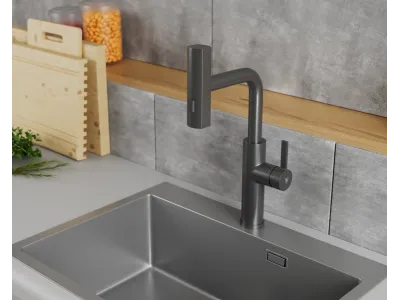 Смеситель для кухни с выдвижной лейкой RUSH Tinos (TI3732-18Grey)