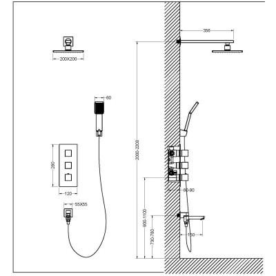 Душевая система встроенная с термостатом Timo Tetra-thermo черный (SX-0199/03SM)