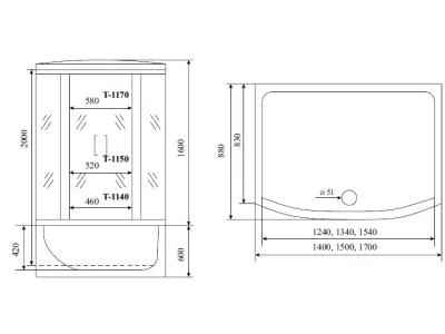 Душевая кабина Timo Comfort Fabric Glass 140*88*220  (T-8840F)