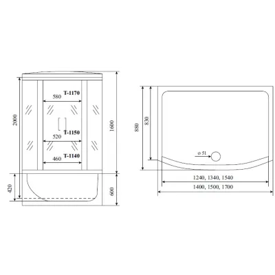 Душевая кабина Timo Comfort Fabric Glass 140*88*220  (T-8840F)