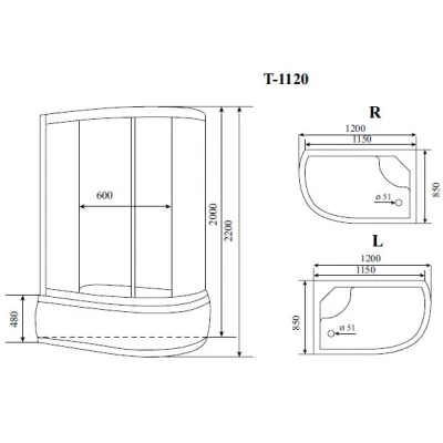 Душевая кабина Timo Comfort Fabric Glass 120*85*220  (T-8820LF)