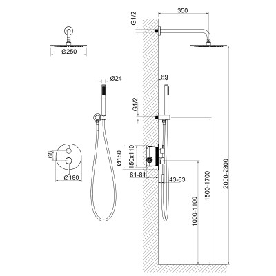Душевая система встроенная Timo Saona золото шлифованное (SX-2369/20SM)