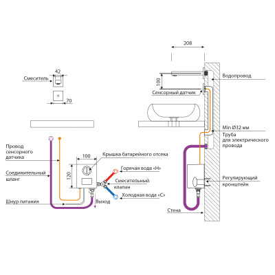 Смеситель для раковины встроенный, сенсорный Timo Selene никель (2073/13SM)