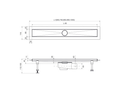 Душевой лоток TIMO Drain System 900 с вставкой 