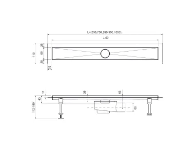 Душевой лоток TIMO Drain System 700 с вставкой 