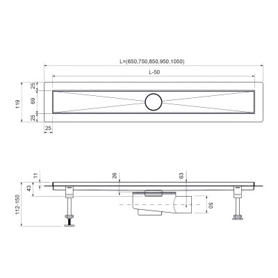 Душевой лоток TIMO Drain System 900 с вставкой 