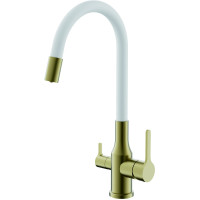 Смеситель для кухни BELZ корпус золотой излив белый (B76814-5)